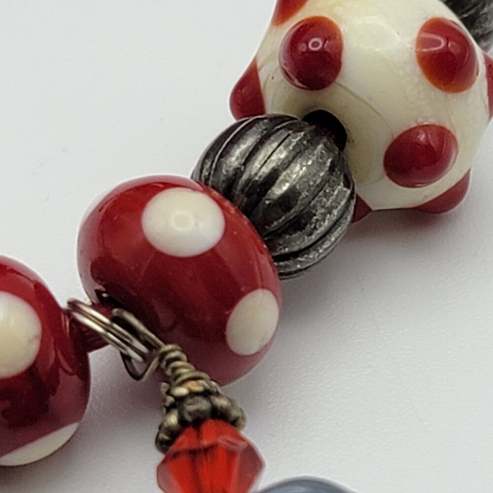 SX 925 Thai Polka Dot Glass Bead Letter A Elephant Pendant Cord Necklace 18" Adj - Picture 7 of 10